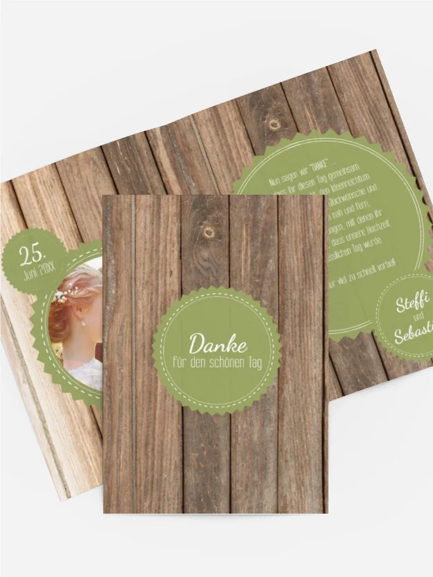 Dankeskarte Hochzeit "Vintage Holz"