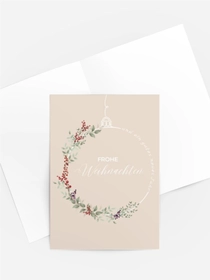 Aquarell Weihnachtskarte „Christbaumkugel mit Blätterkranz