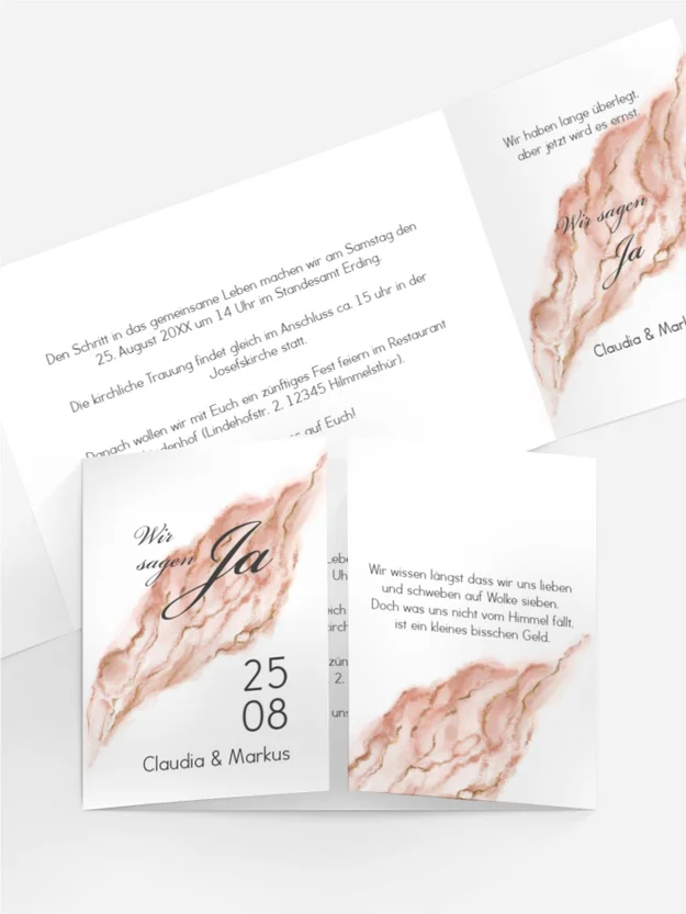 Hochzeitseinladung in Rosablatt Hochzeitseinladung in Rosablatt