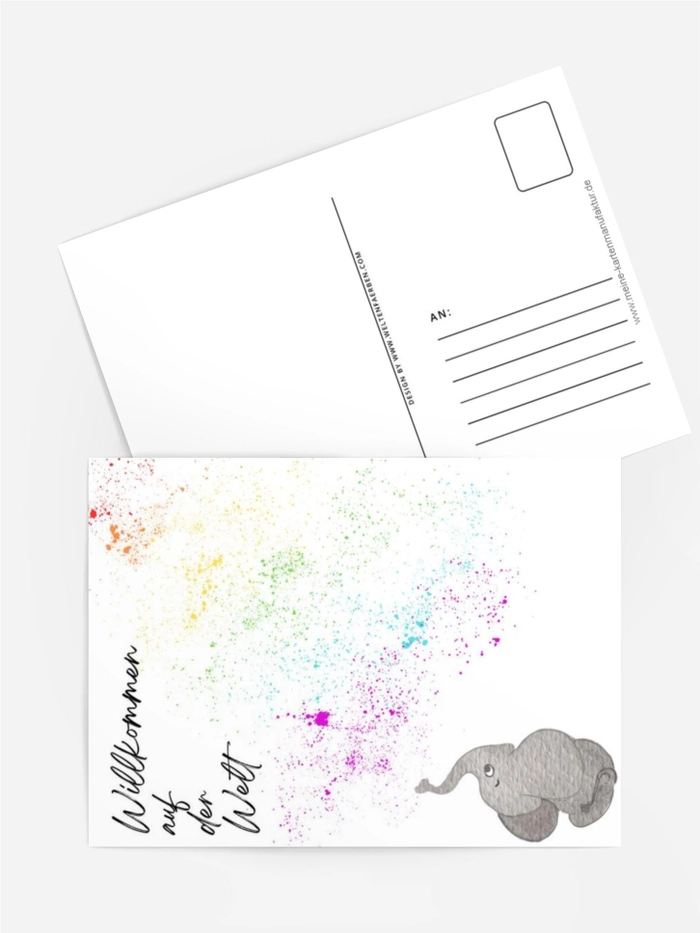 Willkommenskarte „Kleiner Elefant – Regenbogenfarben“ Willkommenskarte „Kleiner Elefant – Regenbogenfarben“