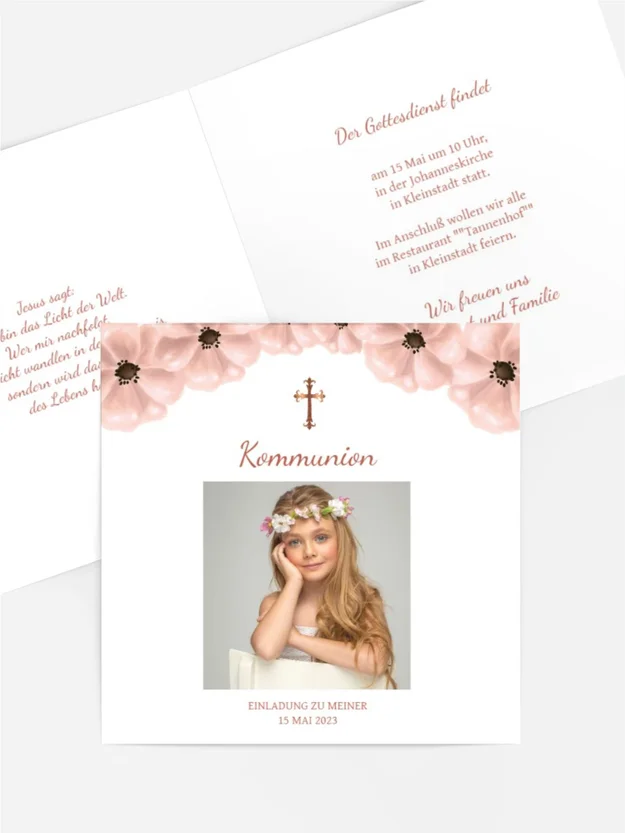 Einladungskarte Kommunion Blumige Konfirmation