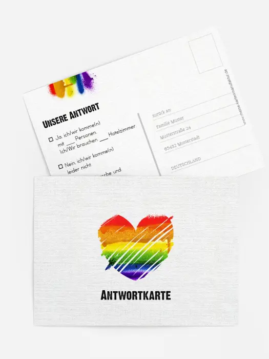 Antwortkarte zur Hochzeit Regenbogenliebe