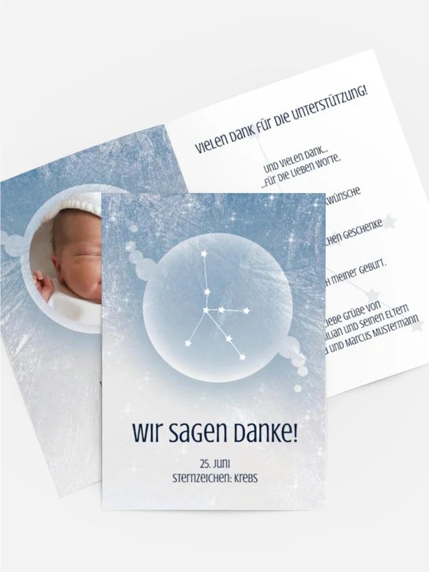 Dankeskarte Geburt - Sternzeichen Krebs