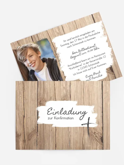 Einladungskarte zur Konfirmation holzig