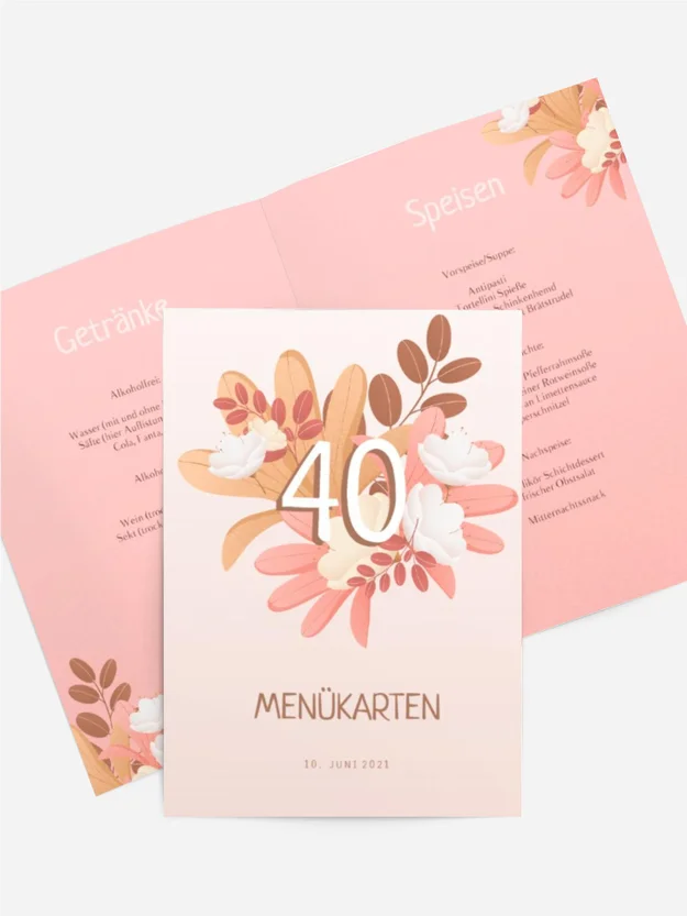 Menükarte Geburtstag Karamellblumen