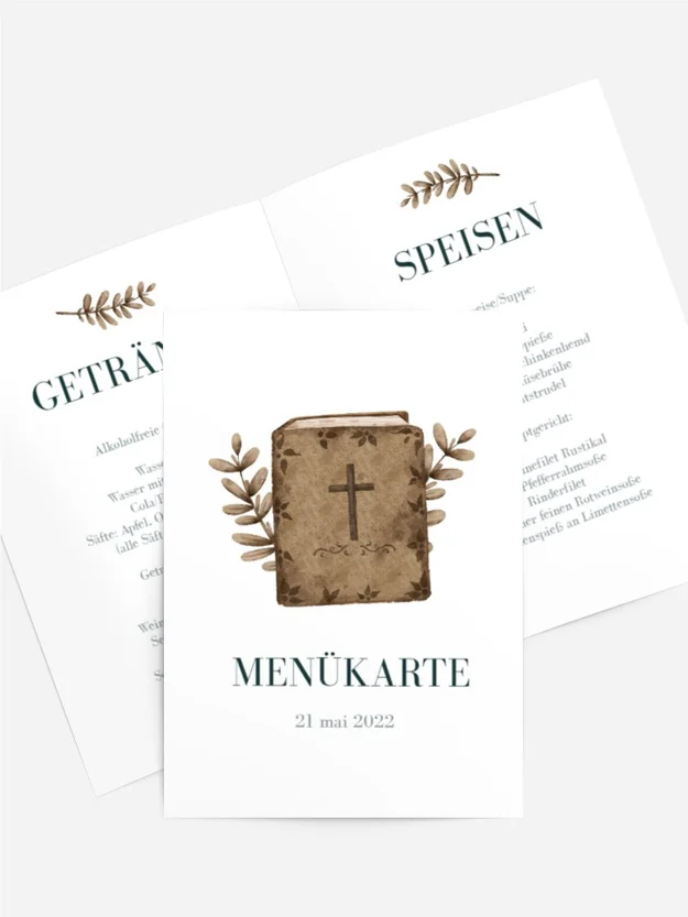 Menükarte Kommunion Freiheit und Glaube