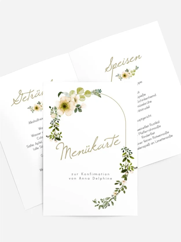 Menükarte Konfirmation Mit Blumen verschlungen