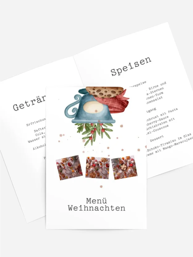 Menükarte Weihnachten Bäume unter Schnee