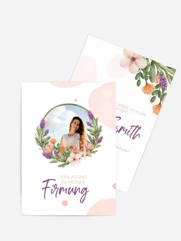 Einladungskarte Firmung Blumen im Herzen