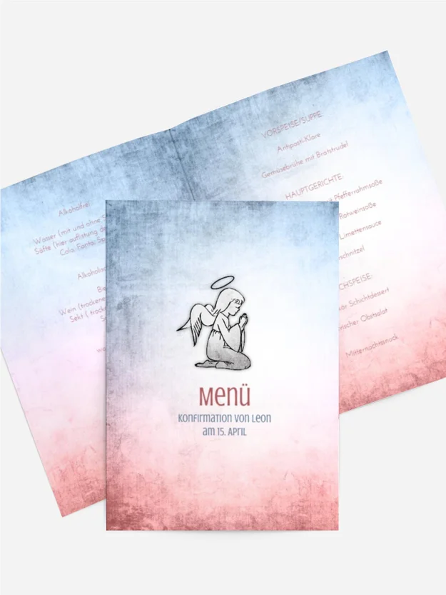 Menükarte Konfirmation grunge Engel