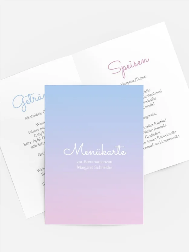 Menükarte Kommunion Sanfter Sonnenuntergang