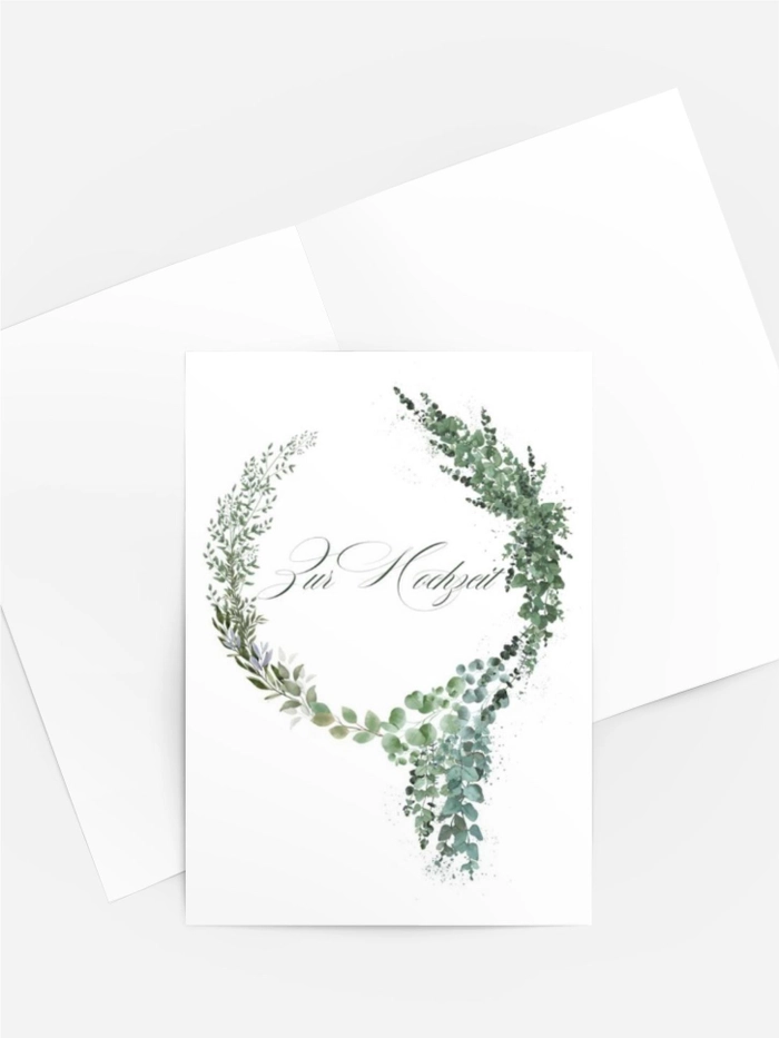 Elegante Eukalyptuskarte „Zur Hochzeit“ – Aquarell-Design Elegante Eukalyptuskarte „Zur Hochzeit“ – Aquarell-Design