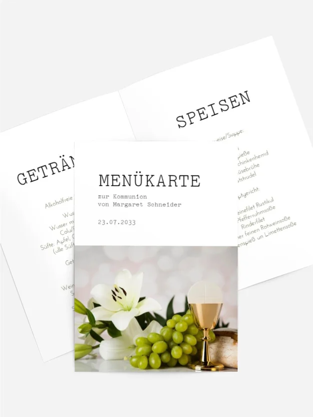 Menükarte Kommunion Schwung der Freude