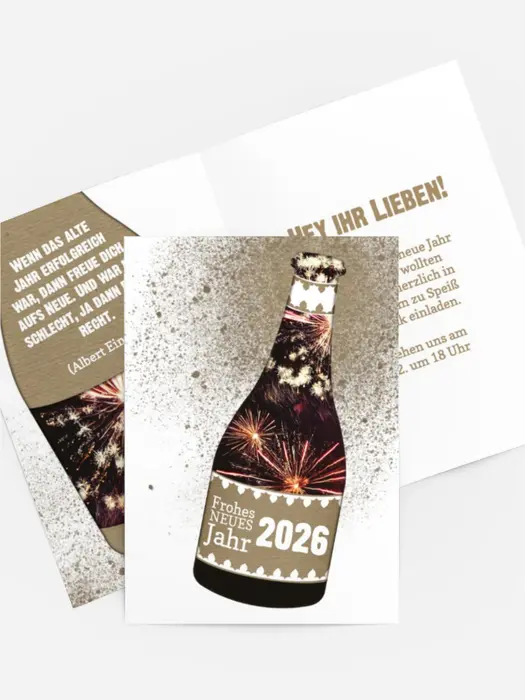 Neujahrskarte Sektflasche