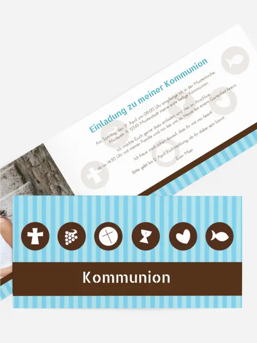 Kommunion Einladung stripes buttons