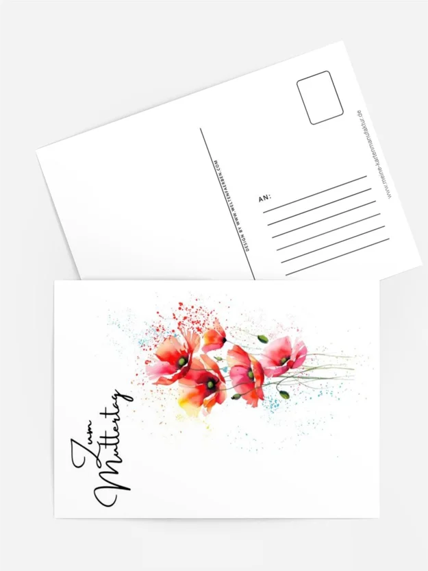 Aquarell Mohnblumenkarte – Blumige Muttertagskarte in Rot und Orange
