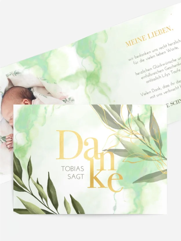 Dankeskarte Taufe Gold und Natur Dankeskarte Taufe Gold und Natur