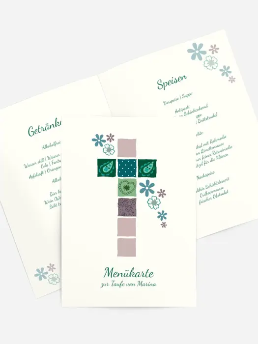 Menükarte Florales Kreuz