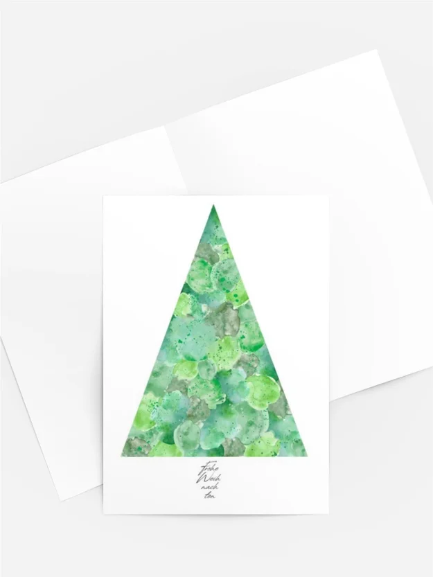 Moderne Weihnachtskarte „Grüner Zauber“ in Aquarell Grün