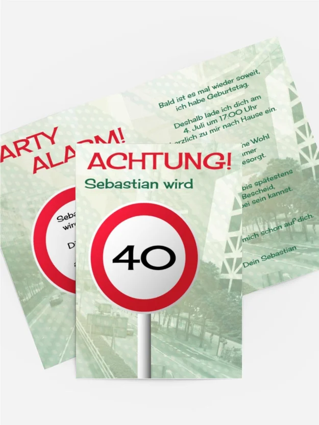 Geburtstagseinladungskarte Begrenzungsschild 40