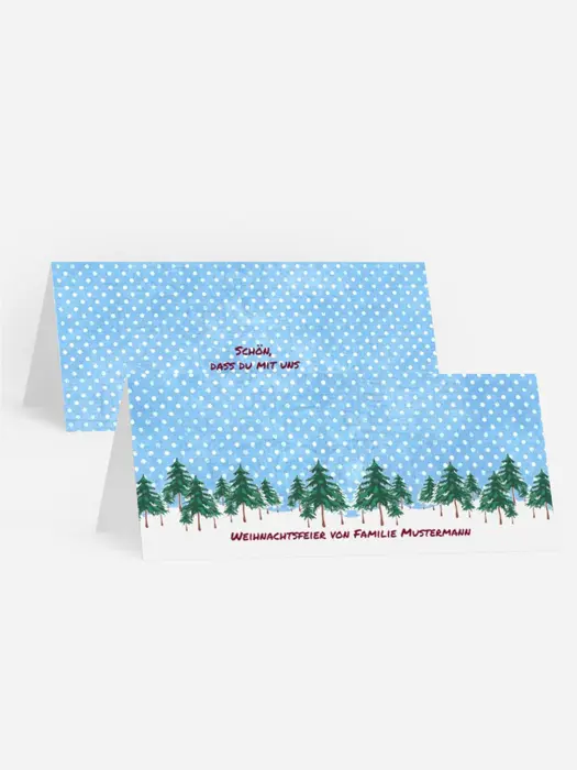 Weihnachtstischkarte Schneewald