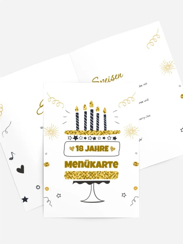 Menükarte Geburtstag Goldener Kuchen