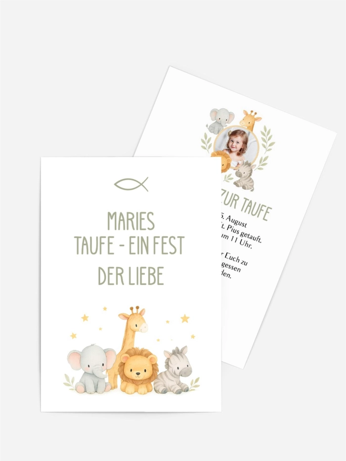 Einladungskarte Taufe Tierfreunde