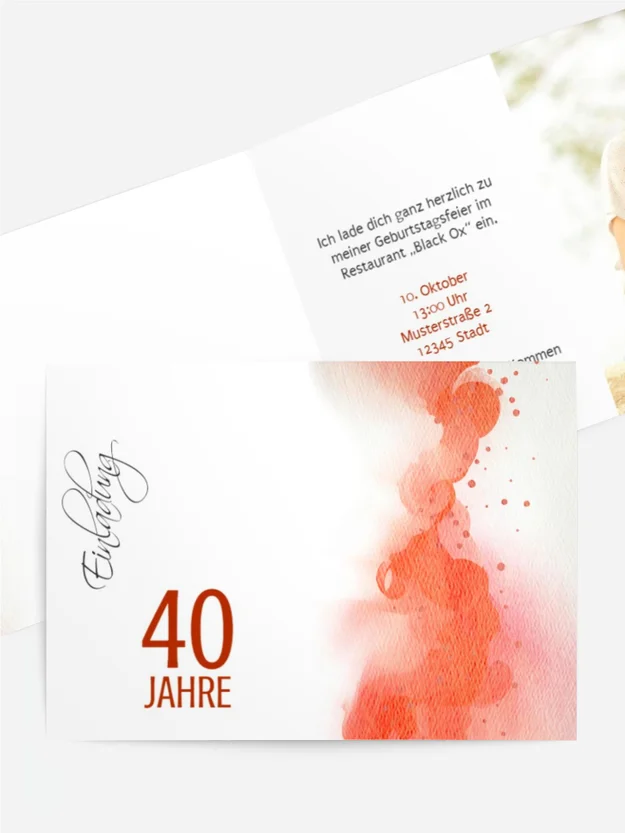 Einladung zum 40. Geburstag Aquarell Nebel