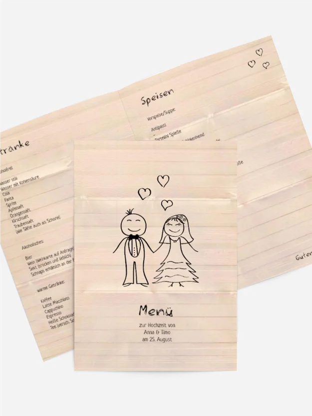 Menükarte zur Hochzeit Sweet Love Menükarte zur Hochzeit Sweet Love