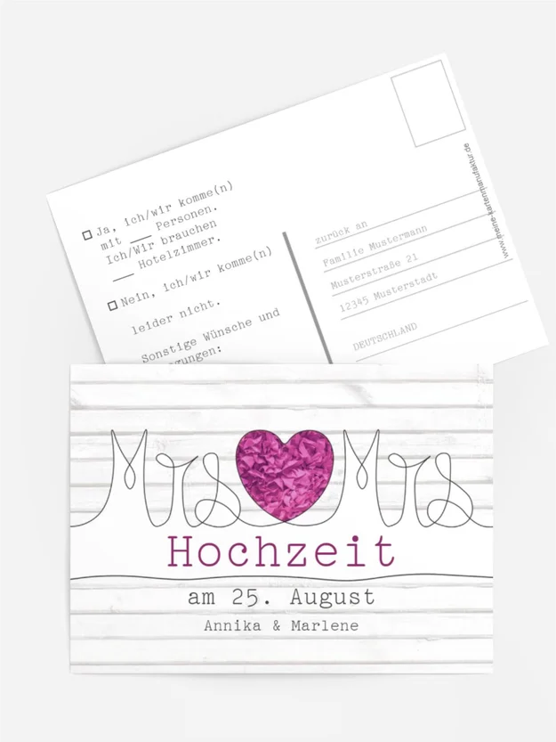 Antwortkarte zur Hochzeit Mrs+Mrs