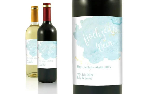 Hochzeit Flaschenetiketten Wolke Sieben