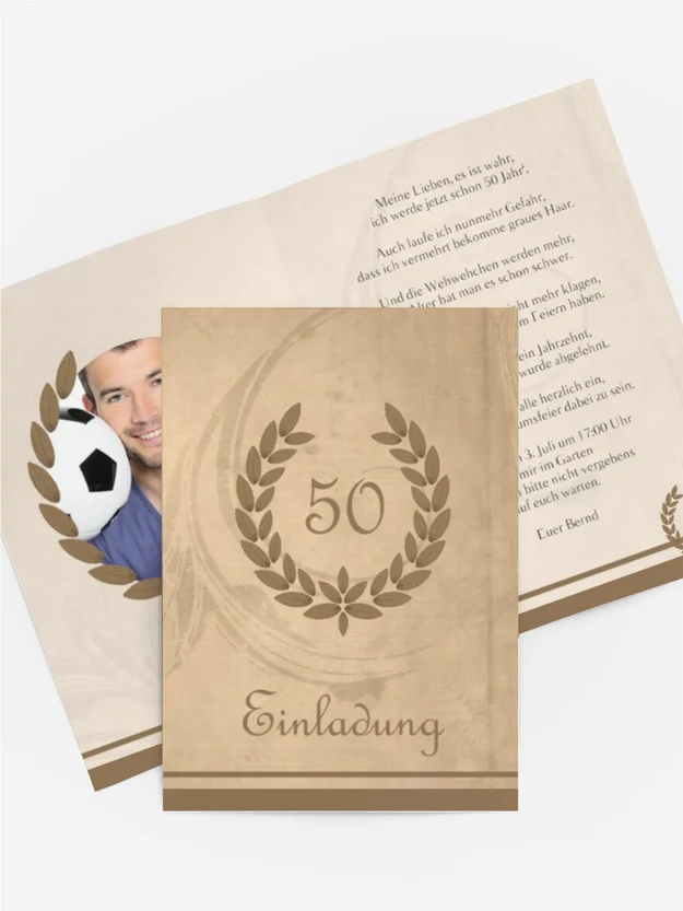 Einladungskarte Geburtstag Lorbeerkranz 50 Foto