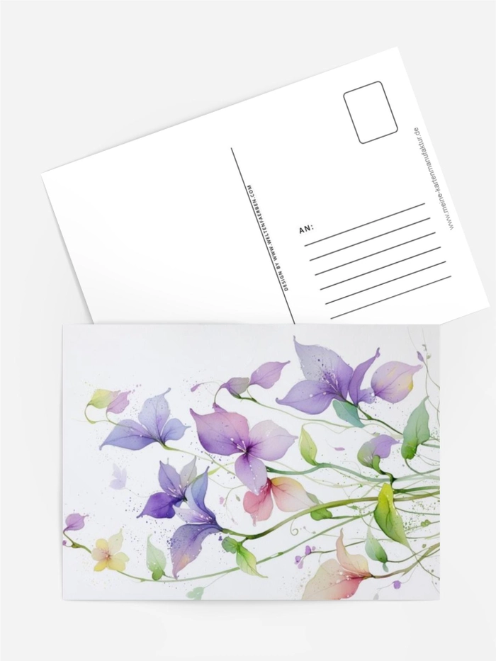 Aquarellkarte Blütentanz in Flieder und Grün florales Design ohne Lettering Aquarellkarte Blütentanz in Flieder und Grün florales Design ohne Lettering