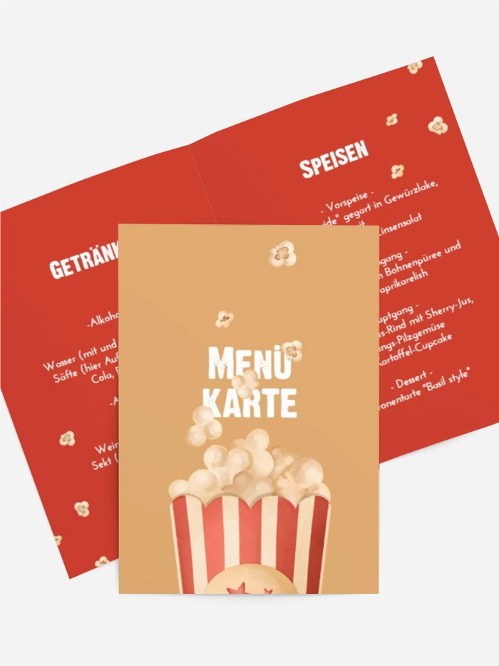 Menükarte Geburtstag Kinobesucher-Set Menükarte Geburtstag Kinobesucher-Set
