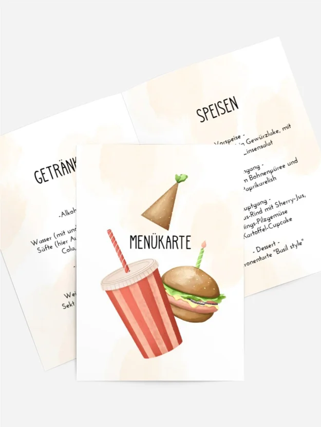 Menükarte Geburtstag  Fast Food