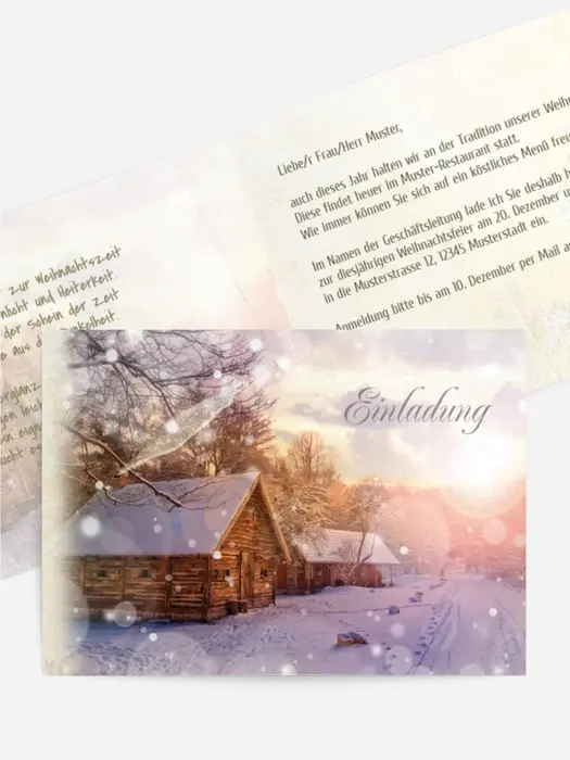 Weihnachtseinladung Geschäftlich Schneehütte