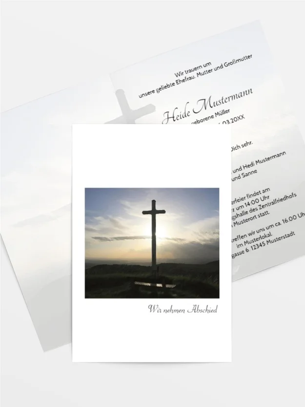 Trauerkarte Kreuz hoch