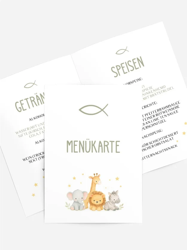 Menükarte Taufe Tierfreunde