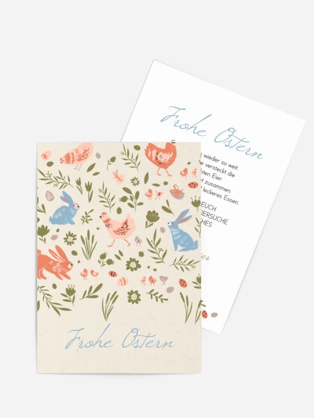 Osterkarte Huhn und Hase