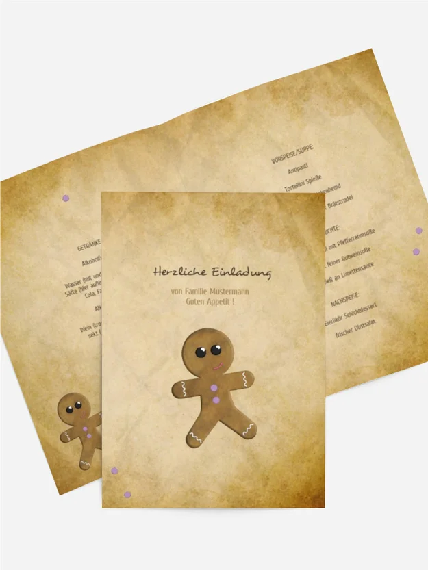 Weihnachtsmenükarte Lebkuchenmännchen