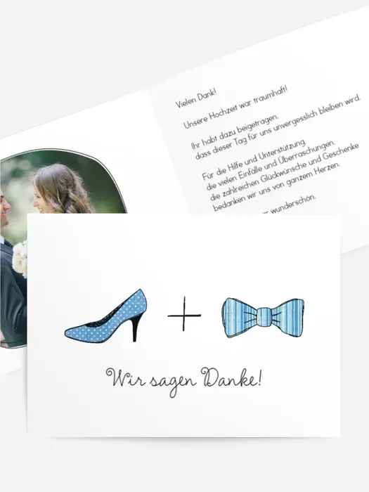 Dankeskarte Hochzeit "High Heel und Fliege"