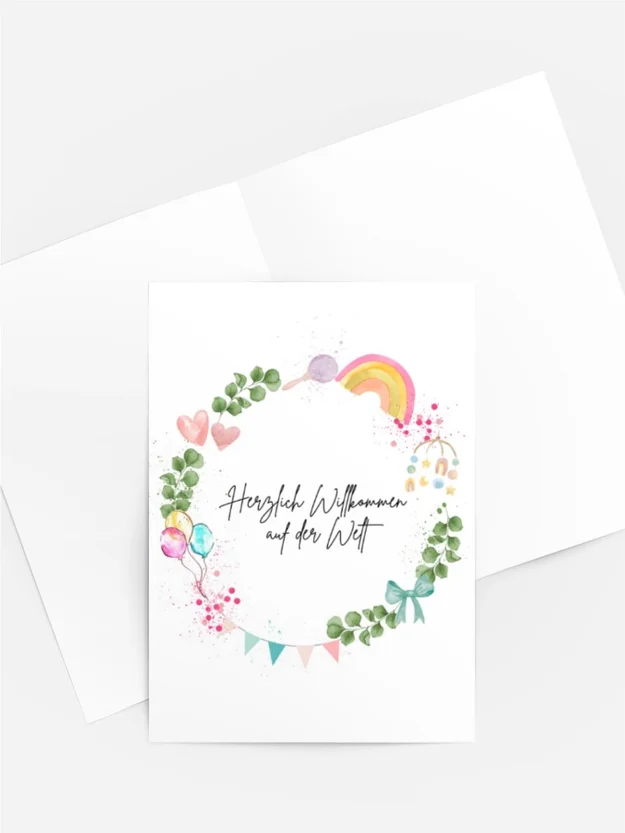 Herzlich Willkommen auf der Welt – Aquarellkarte zur Geburt