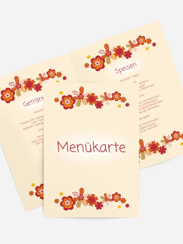 Menükarte zur Taufe Blumenband