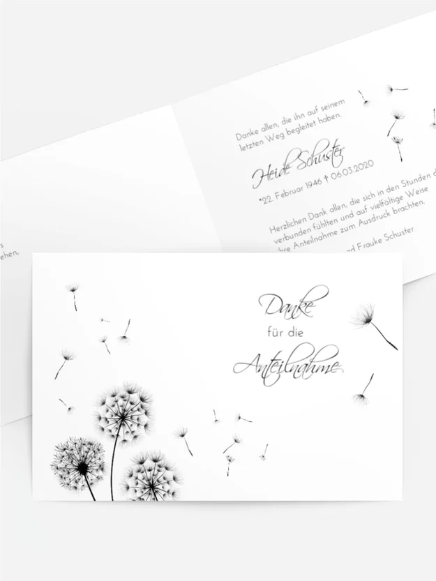 Trauerdanksagung Licht & Leben Pusteblume