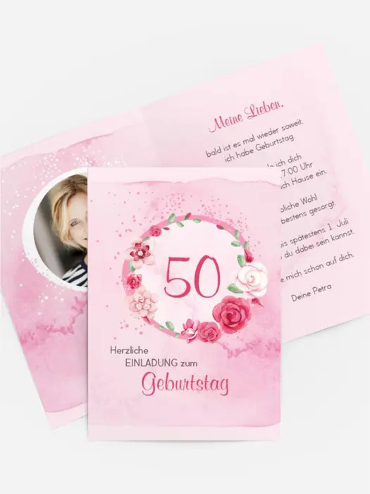 Einladung zum 50. Geburtstag Aquarell Rosen Foto