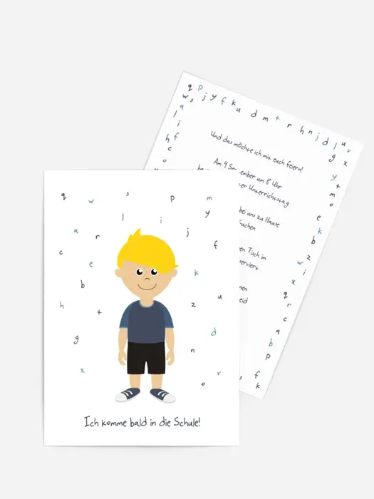 Karte zur Einschulung Junge blau