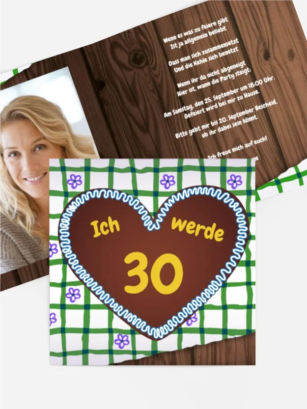 Geburtstagseinladungskarte Lebkuchenherz 30 Foto