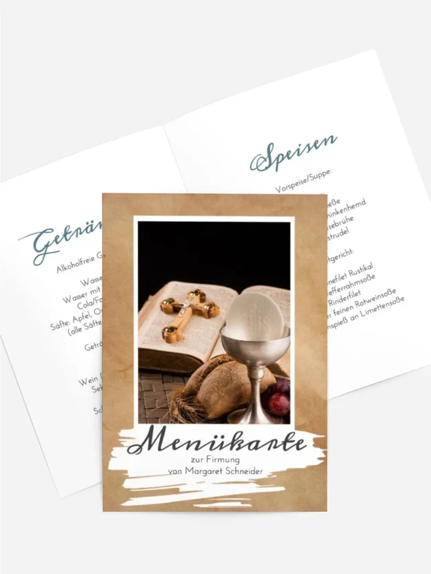 Menükarte Firmung BІarfuß im Sand