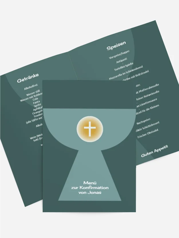 Konfirmation Menükarte Kelch mit Hostie
