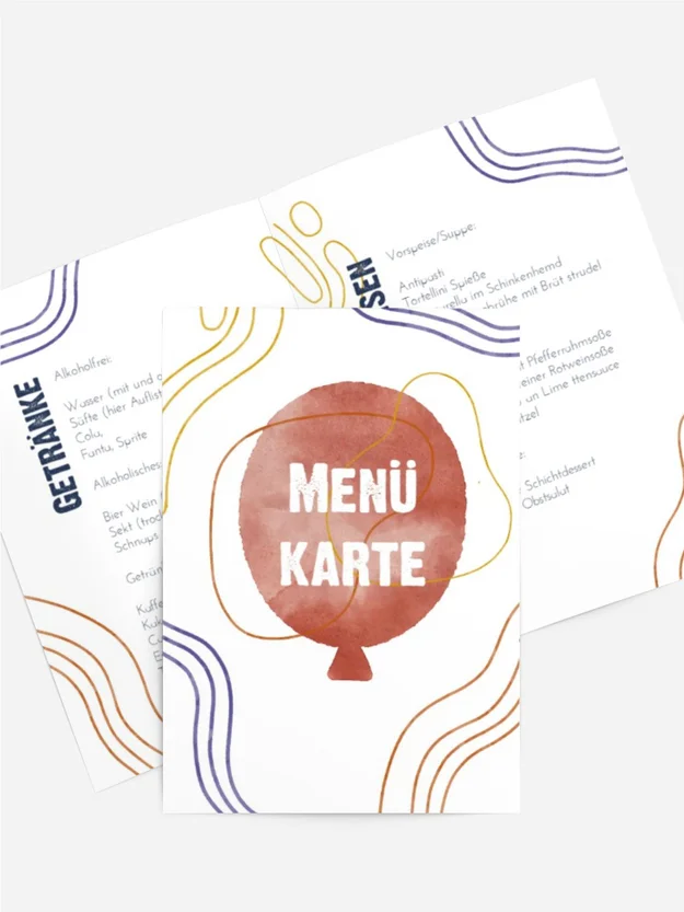 Menükarte Geburtstag  Luftballons fliegen